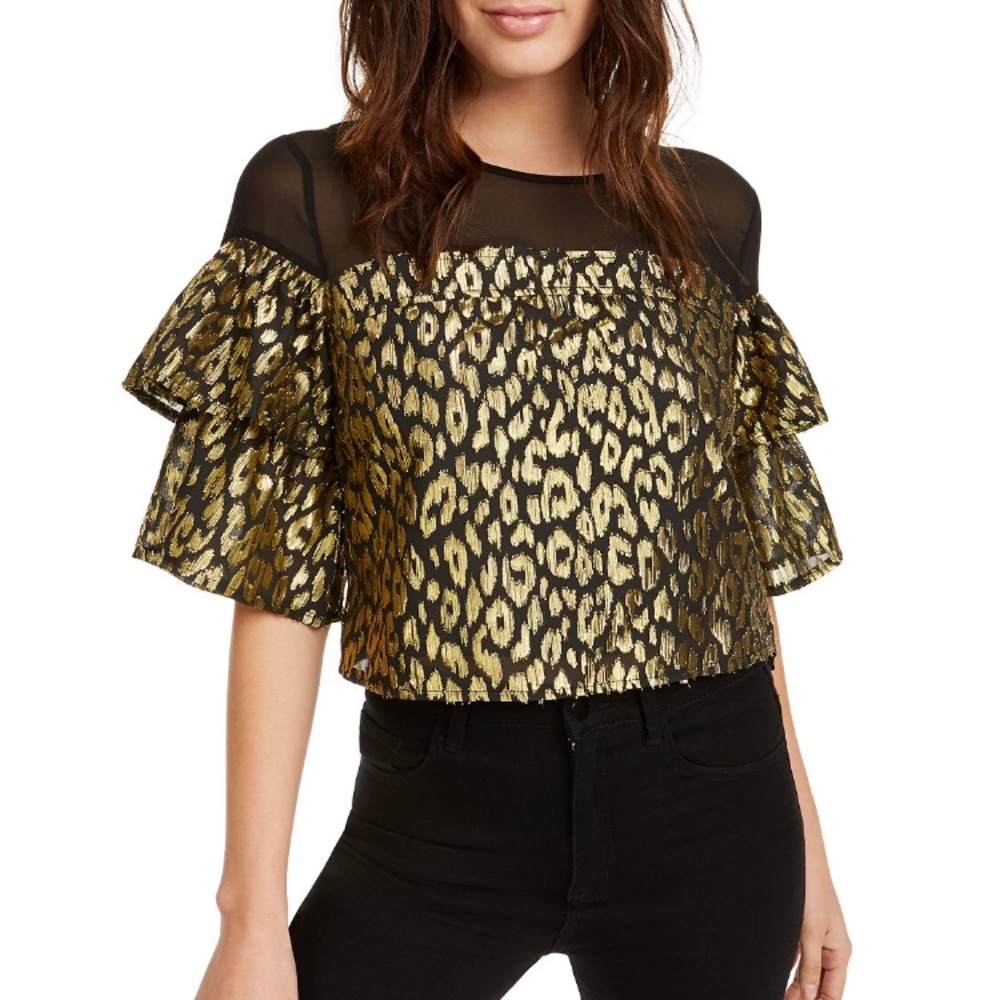 Kendall + Kylie gold foil animal print top